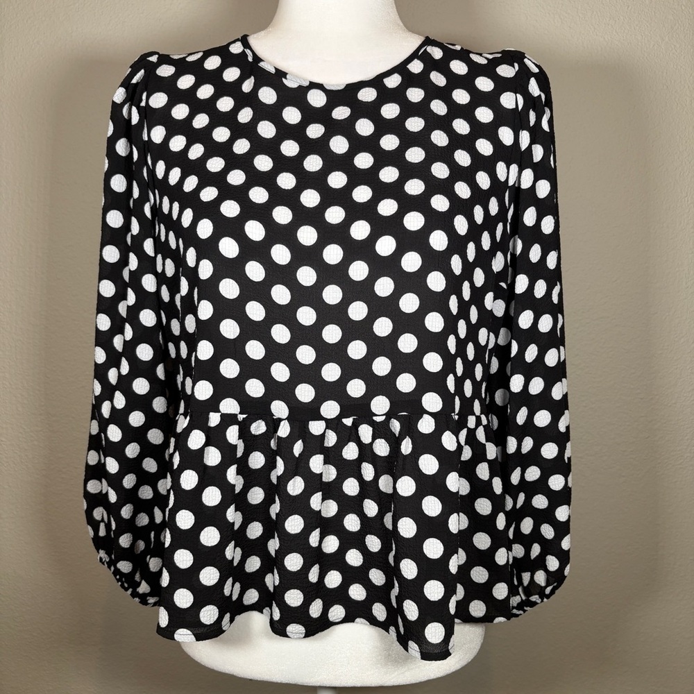 NWT Express Black and White Polka Dot Blouse Size Medium